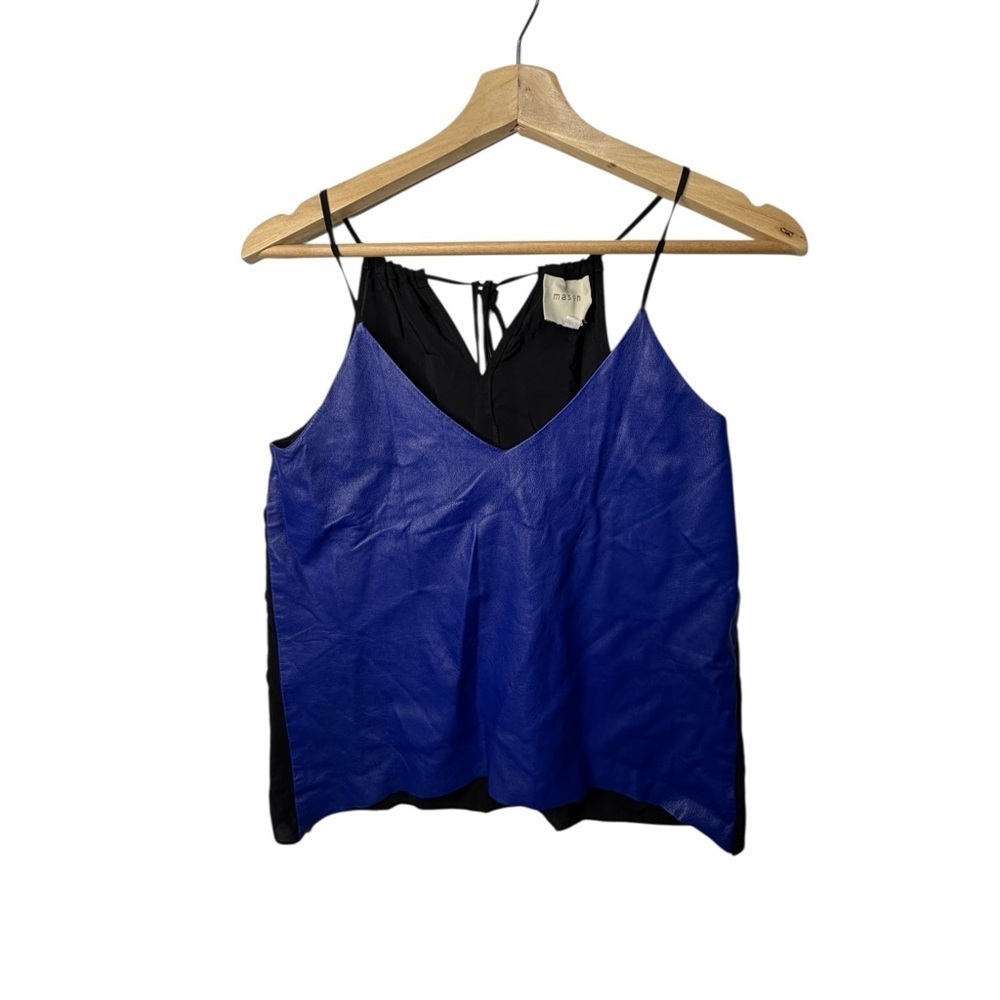 Mason Blue Lambskin leather and Black silk Camisole Top Size‎ 0